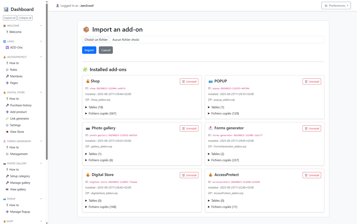 Addons Admin